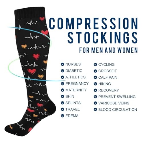 Wusikd Heartbeat Symbol Compression Socks for Women and Men Circulation Black Long Socks for Athletic Running 1 - color: Heartbeat