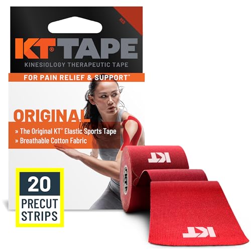 KT Tape, Original Cotton, Elastic Kinesiology Athletic Tape, 20 Count, 10” Precut Strips, Red - color: Red