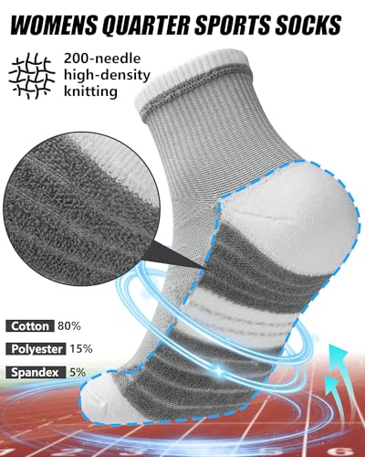 Womens Compression Ankle Crew Socks, Breathable Cushioned Socks - color: Gray Black White, size: 9-11