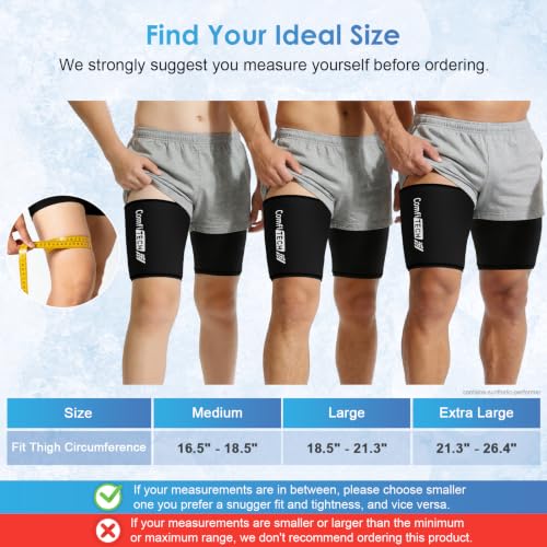 ComfiTECH Thigh Hamstring Ice Pack Wrap, Reusable Runner Sleeve, XL, 2 Pack - size: X-Large