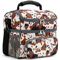 FlowFly Double Layer Cooler Insulated Lunch Bag Adult Lunch Box Large Tote Bag for Men, Women, With Adjustable Strap,Front Pocket and Dual Large Mesh Side Pockets - color: Cow