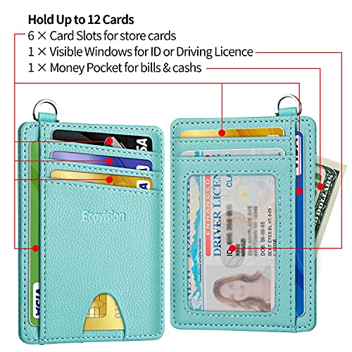 Slim Minimalist Front Pocket Wallet, RFID Blocking Credit Card Holder Wallet with Integrated D-Shackle for Men Women - color: Litchi Ocean Blue