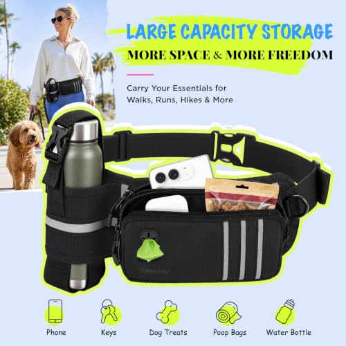 Hands Free Running Dog Leash with Storage Waist Belt, Shock-Absorbing Bungee Lead, Water Bottle Holder & Dual Handles for Walking, Hiking & Training Medium Large Dogs