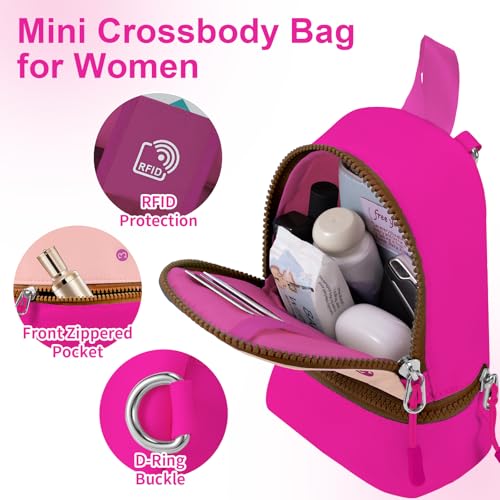 Babysun Mini Backpack Keychain Wristlet Pouch Small Change Coin Purse Cute Zipper Wallet With 3 RFID Card Slots For Women/Men Airpods Cosmetics - color: HotPink-L