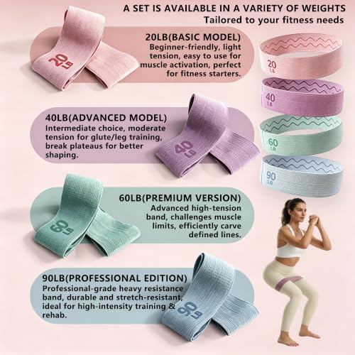 Fabric Booty Resistance Bands Set, 4 Levels Exercise Bands for Working Out