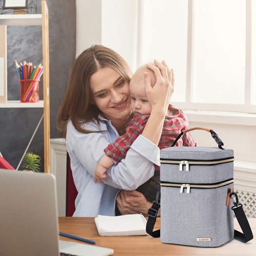 Breastmilk Cooler Bag with Ice Pack Fits 6 Baby Bottles Up to 9 Ounce, Double Deck Leak-Proof Baby Bottles Bag with Shoulder Strap for Nursing & Working Mom, - color: Grey