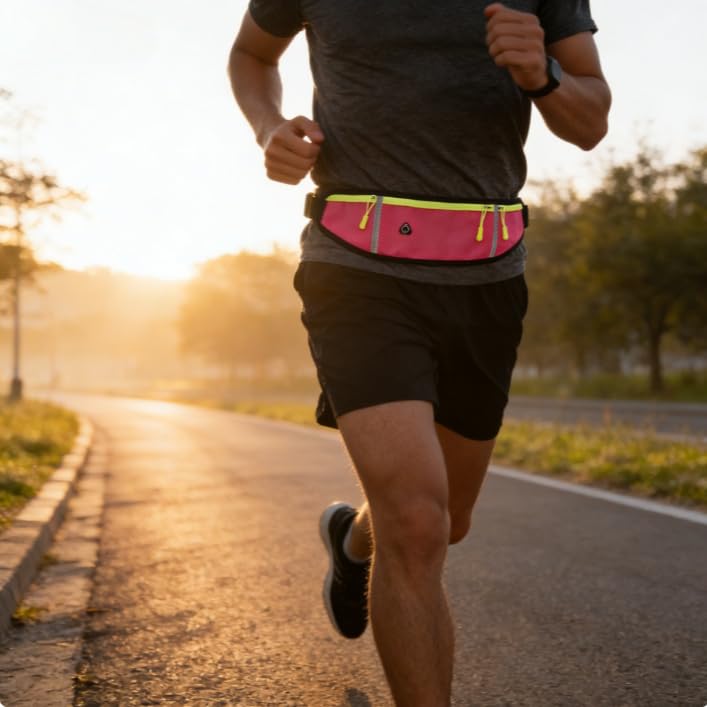 Sports Waist Pack with Water Bottle Holder – Reflective Running Belt with Multi Pocket Storage for Cycling and Exercise (Red) - color: Red