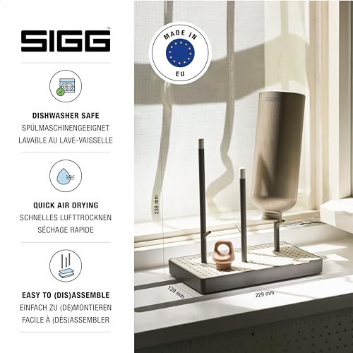 SIGG - Elara Bottle Drainer - Non-Slip - Waterproof drip Tray - Scratch-Free Rubberised Holders - BPA-Free & Dishwasher Safe - Swiss Design - Made in the EU - Grey - color: Gray