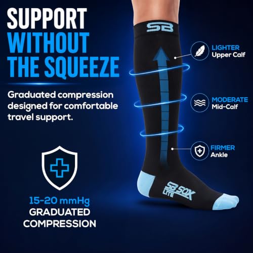 SB SOX Lite Compression Socks for Flying (15–20 mmHg) - color: Black/Blue, size: L/XL