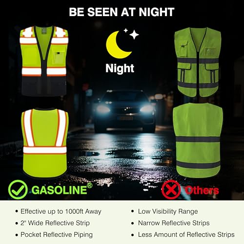 Gasoline Class 2 High Visibility Reflective Safety Vests Women & Men - color: Yellow Black, size: Medium