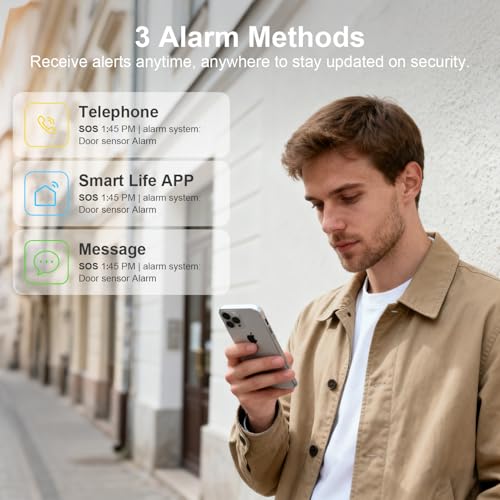 Alarm System for Home Security 24Pcs WiFi+GSM/4G Home Alarm System - color: Gray & White