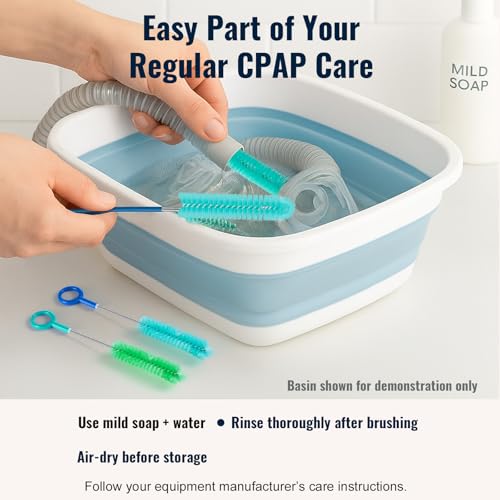CPAP Hose Cleaner Brush – 78.7" Dual-Ended CPAP Hose Brush for 15mm & 22mm Tubing, CPAP Tube Cleaning Brush with 2 Detail Brushes for Mask Vent & Humidifier Cleaning - color: Basic