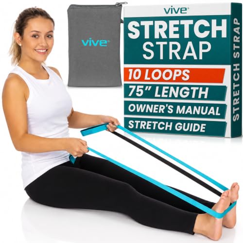 Vive Stretch Strap (75" - 10 Loops) - Leg Stretch Band to Improve Flexibility - Stretching Out Yoga Strap - Exercise and Physical Therapy Belt for Rehab, Pilates and Gymnastics with Guide Book - color: Teal
