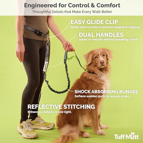 Tuff Mutt Waist Hands Free Dog Leash for Walking Running Hiking - color: gray/teal