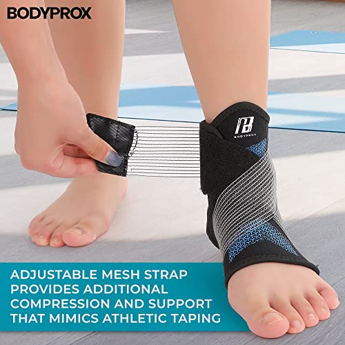 Bodyprox Ankle Brace for Women and Man, Ankle Compression Sleeve, Ankle Support with Adjustable Compression Strap for Sprained Ankle, Injury Recovery and More! (Medium) - size: Medium
