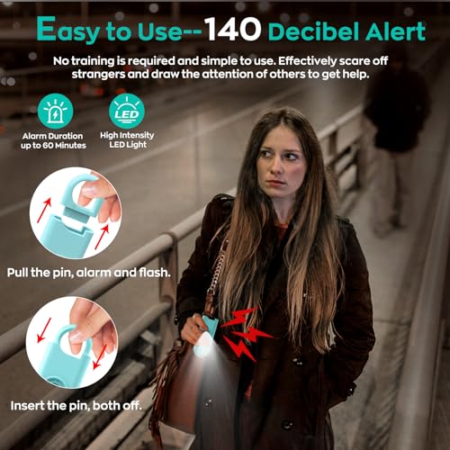 Fauxomor 140dB Personal Safety Alarm for Women 3pack Self Defense Keychain - color: Blue+Green+Pink