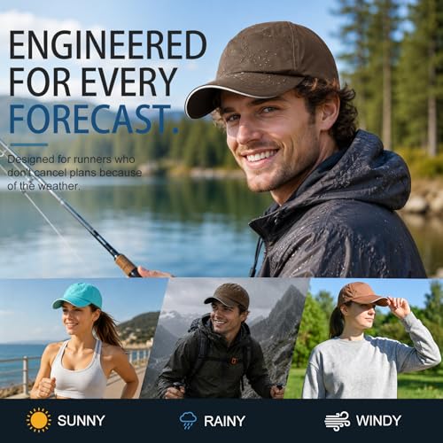 Waterproof Baseball Cap Running Hat Mens Womens Rain Hat Quick Dry Golf Hat with Sweatband Outdoor Breathable Sports Cap - color: Coffee
