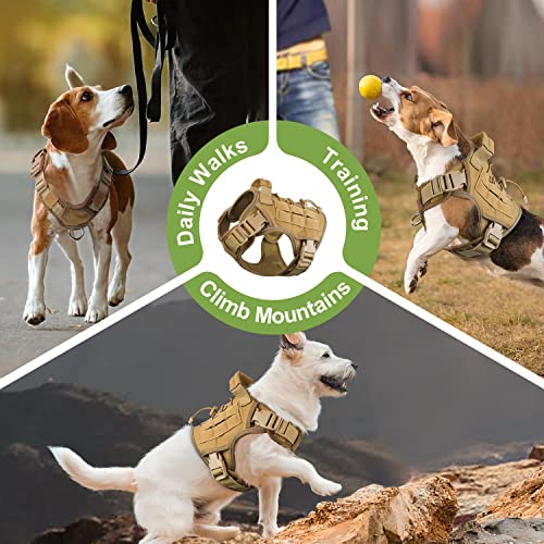 WINGOIN Tactical Dog Harness for Small Dogs,Heavy Duty No Pull Dog Harness - color: Khaqi, size: Small: 15-30 lbs (Chest:20-26",Neck:15-18")