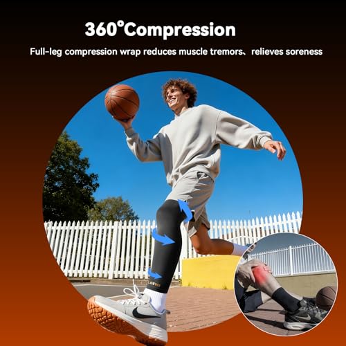 Copper Leg Compression Sleeve for Men & Women [360° Full Compression ] - style: Black-L/XL