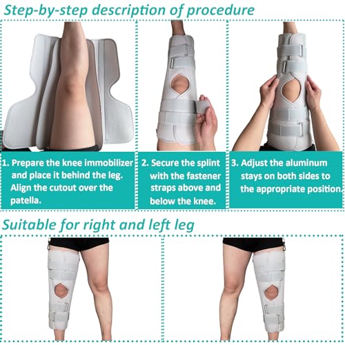 Three-Panel Knee Immobilizer & Knee Stabilizer - Leg Support Splint for Knee Pre-and Postoperative Injuries & Instabilities - Straight Leg Brace with Shoulder Strap to Prevent Sliding (16") - size: 16”
