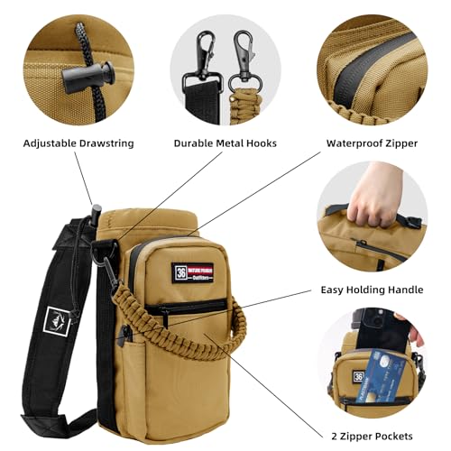 NATURE PIONEOR 26-128 oz Insulated Water Bottle Carrier Holder with Strap - color: Brown, size: 32-36oz