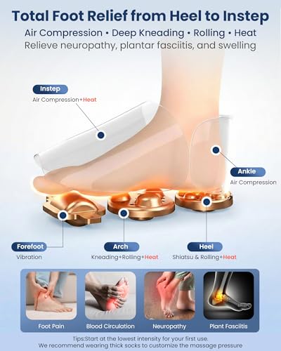 COMFIER 2026 Upgrade Shiatsu Foot Massager,Feet Massager for Neuropathy Plantar Fasciitis Relief,3 Kneading,3 Heat,3 Vibration & 5 Compression, Fit Up to 14,Relax for Home Office Use - color: Silver