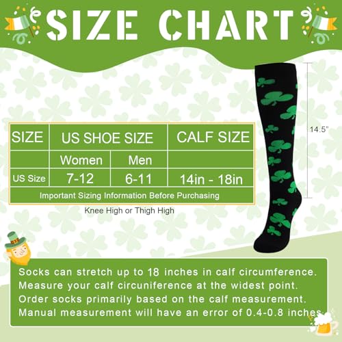 Junely Compression Socks for Women Knee High Socks Funny - color: A2-stpatricks01
