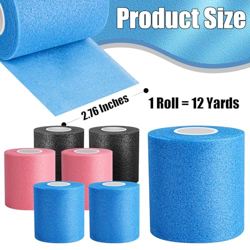 AYNAUHX Pre Wrap Prewrap Athletic Tape, 6 Pack Athletic Sports Wrap - color: Black, Pink, Blue