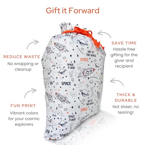 Gather & Knot Drawstring Gift Bags | 20" Large 12" Small | Premium Canvas | Reusable Fabric Wrap for Boys Birthdays, Baby Shower | Space - color: Space