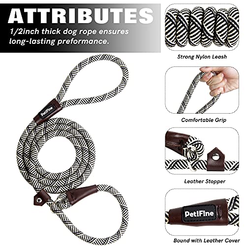 PetiFine Slip Lead Dog Leash Reflective, 6FT x 1/2" Heavy Duty Slip Leash - color: Grey, size: 1/2" x 6 FT
