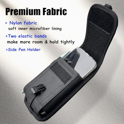 Heavy Duty Phone Holster for Men, Belt Clip Tactical Phone Holder, Nylon Cell Phone Pouch with Buckle and Hook/Loop Closure, Universal Fit for iPhone 17 16 15 14 Pro Max Plus, Galaxy S26 S25 Ultra - color: Black-Vertical