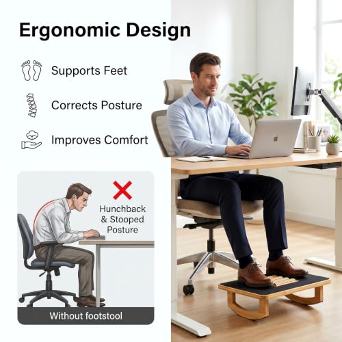 Bamboo Under Desk Foot Rest Foot Stool Rocking Footrest (Nature Semicircle) - color: Nature, size: Semicircle