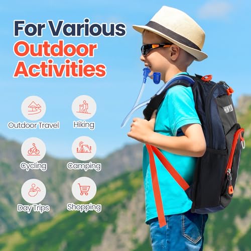 Shinylin Kids Hydration Backpack with 1.5L Water Bladder Hiking Backpack Lightweight for Boys or Girls Children Biking Climbing Running Cycling - color: Black, style: Classic
