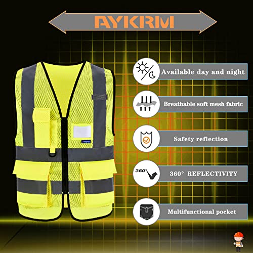 A-SAFETY ANSI/ISEA Standard Class 2 Hi-Vis Vest, Mic Tabs, Zip, Yellow, XL - color: Yellow Mesh, size: X-Large