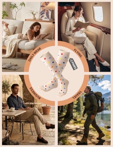 Silky-Soft Merino Wool Compression Socks 15-20 mmHg for Women & Men 2 Pairs - color: 2 Pairs - Earth Tone, size: Small-Medium