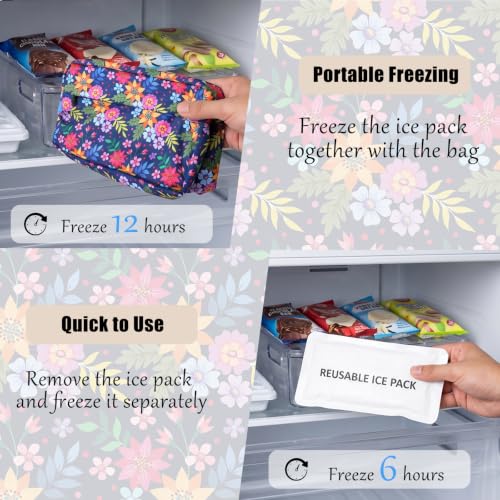 Leakproof Freezable Snack Bag Reusable Cooler Insulated Lunch Box - color: Multicolored Flower