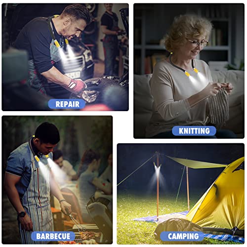 LEDGLE LED Neck Light for Reading Rechargeable Neck Flashlight for Knitting, 3 Adjustable Brightness, Flexible Soft Silicone Arms - for Reading Knitting Crocheting Camping Repairing (Yellow) - color: Yellow