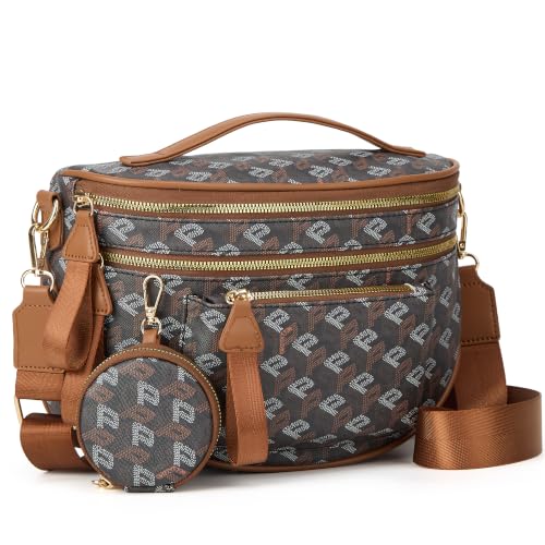 Makes Checkered Crossbody Bag Bum Bag for Women with Pouch - color: Khaki P