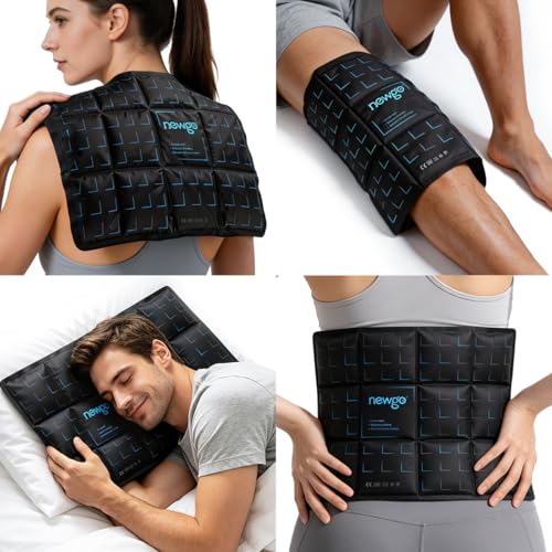 NEWGO Flexible Ice Pack for Injuries Reusable – 14.76"x11.22" Large Cold Pack for Knee, Back, Shoulder, Hip Pain Relief & Swelling – Soft Cold Compress for Surgery, Bruises, Sports Recovery