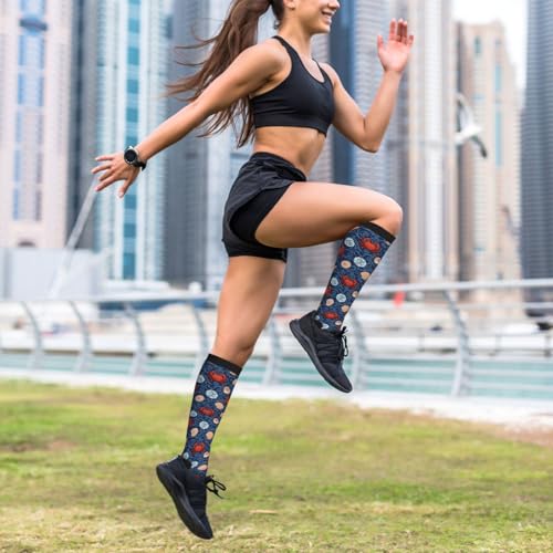 Patterned Knee High Socks for Women Men Athletic Running Travel Work - color: Sea Crab