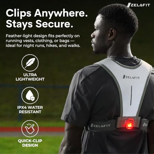 1x Ultra-bright LED Running Lights for Runners – Up to 18-Hour Battery, Clip-On Safety Light for Night Running, Attaches to Vest or Clothing – Ultra-Lightweight, USB-C Rechargeable, Water-Resistant