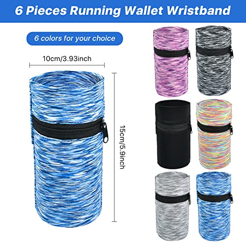 6 Pieces Wrist Wallet for Women Men, High Elasticity Running Wrist Pouch with Zipper, Perfect for Travel Running Walking Hiking, 6 Colors