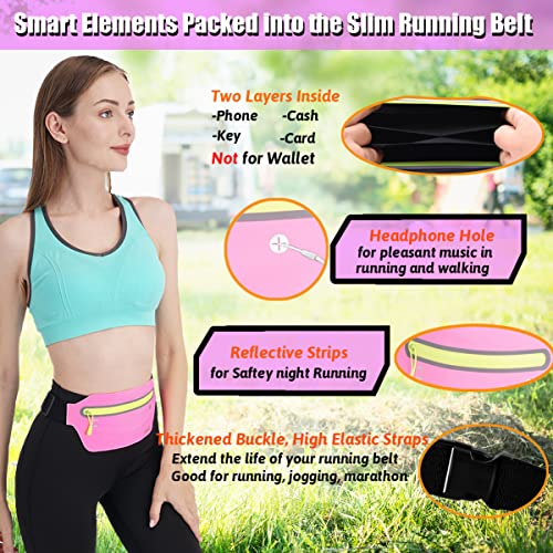 USHAKE Slim Running Belt Waist Pack, Ultra Light Bounce Free for Workout - color: Pink