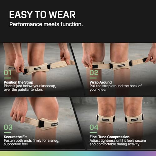 Modvel Patella Knee Brace Strap Adjustable Tendon Support Band, Adjustable Fit, 2-Pack - color: Nude