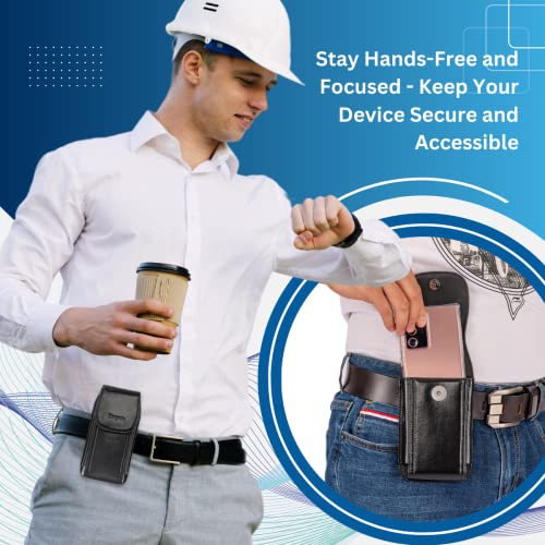Real Leather Cell Phone Holster Belt Holder Belt Clip Pouch Case - color: Black