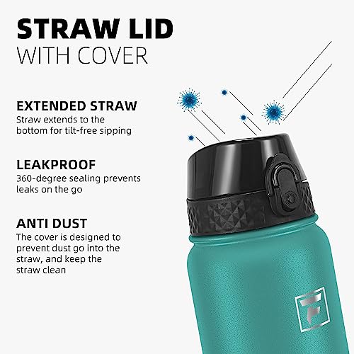 Fanhaw 32oz Kids Stainless Steel Water Bottle with Straw Lid, Green Blue - color: Green Blue, style: 32 Ounces