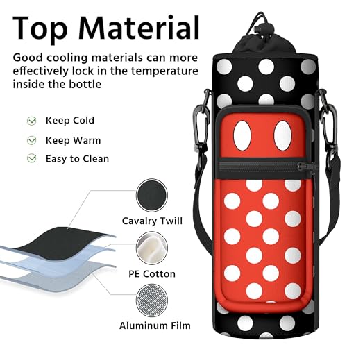 Water Bottle Holder with Strap, 18-32oz Water Bottle Carrier Sling Bag - color: Black Polka Dots
