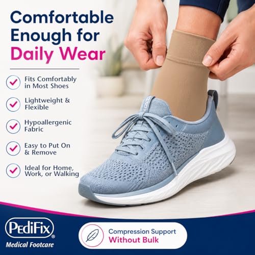 Pedifix Compression Ankle Sleeve, Foot & Ankle Support, Beige, L, 1 Sleeve - color: Beige, size: Large