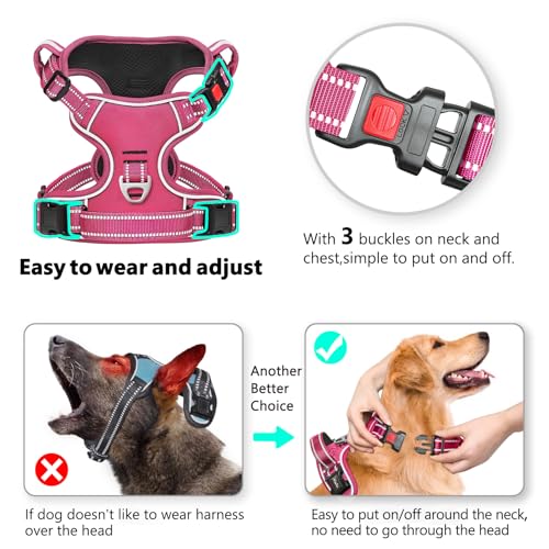 HEELE Dog Harness, Neck Release, No Pull Front Clip Vest, Reflective Rosy S - color: Lock Rosy, size: S (Pack of 1)