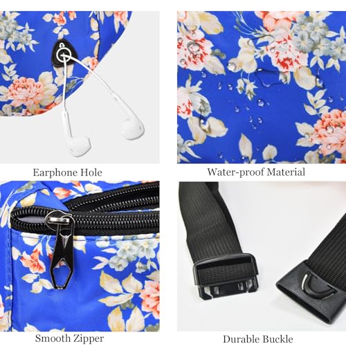 Fanny Pack for Women Men,Crossbody Water Resistant Sports Waist Bag Pack - color: 1pack-blueflower